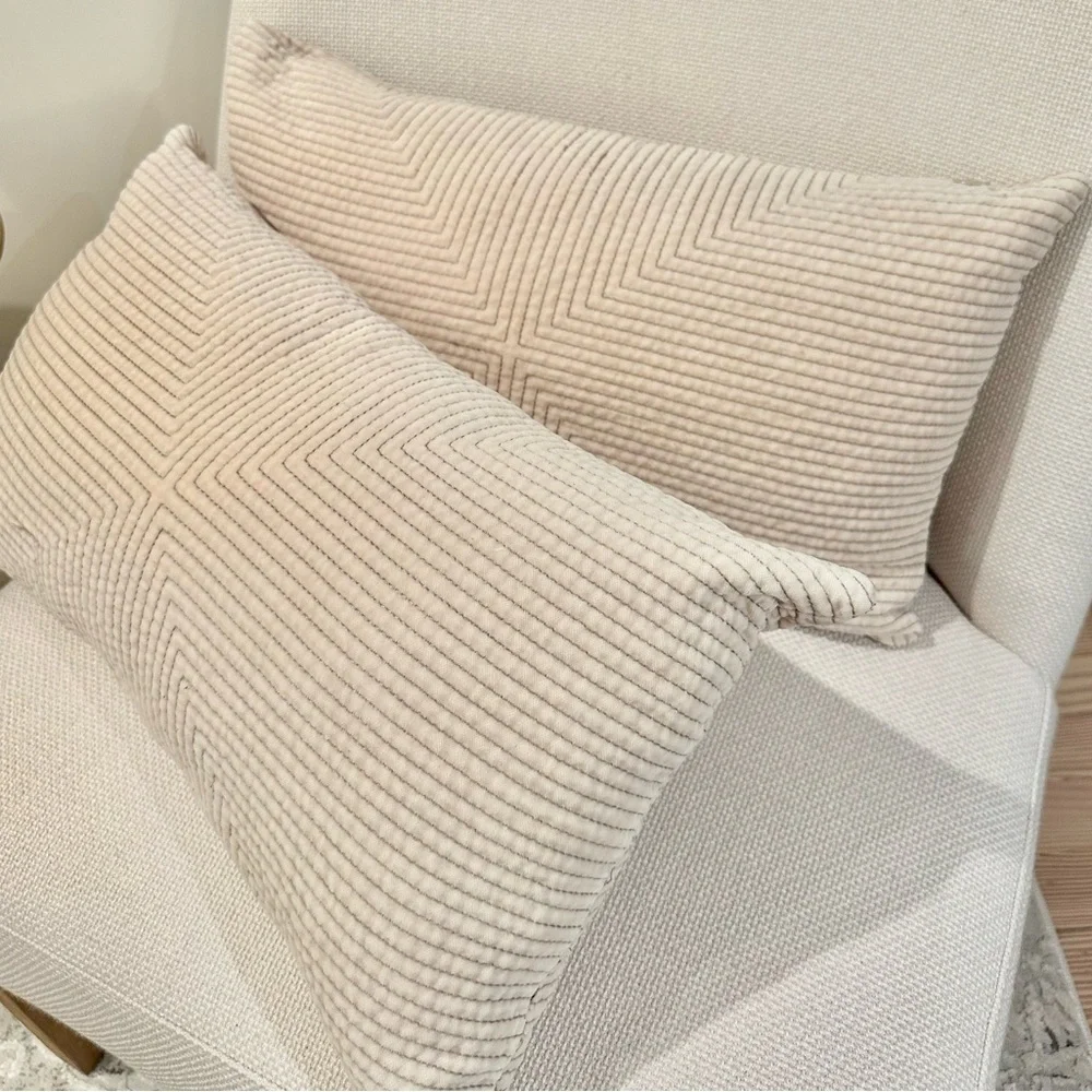 Two Restoration Hardware Lumbar Pillow Covers & Inserts-Natural Color-Pristine